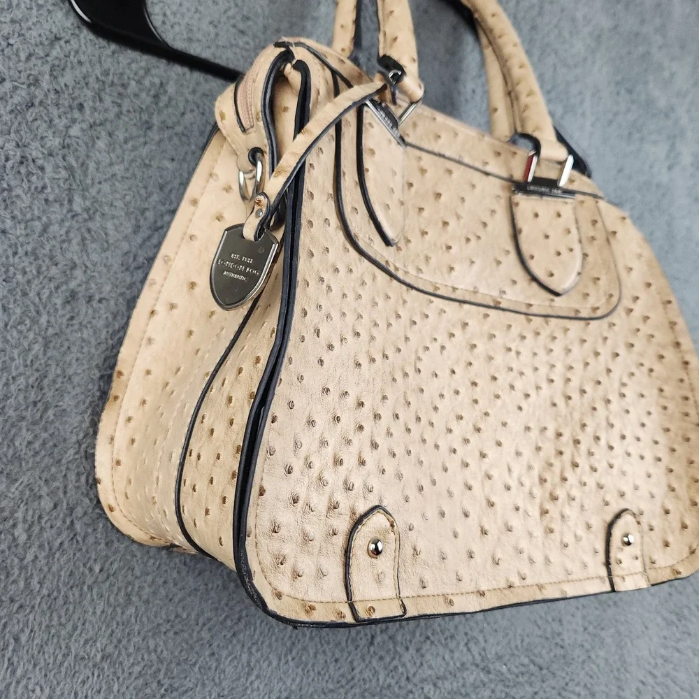Ostrich Embossed Ivory Brown Purse Satchel Handbag w/ Shoulder Strap London Fog‎